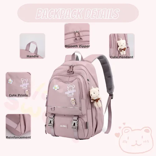 Vista 5 de Mochila infantil para niñas, color sólido, escuela primaria, estudiantes, mochila linda bolsa de viaje al aire libre, A-gris, Mediana, Estilo-a
