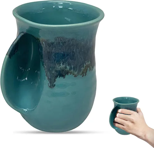 Vista 17 de Clay in Motion - Taza calentadora de manos para diestros, diseño Ocean Tide Marea del Océano