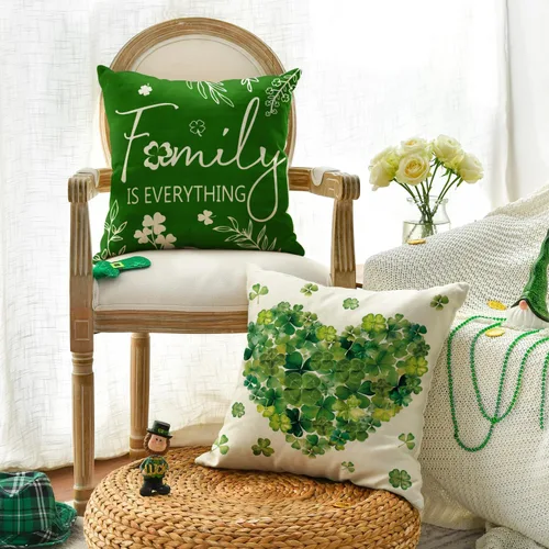 Vista 3 de AVOIN colorlife ST Patricks Day Home Sweet Home - Juego de 4 fundas de almohada con diseño de tréboles, 16 x 16 pulgadas, diseño de trébol