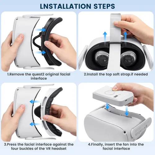 Vista 5 de VR Cooling Fan for Oculus Quest 2A2 Pro Facial Interface with Air Circulation Fan and 2 Soft Pad3 Speed Anti-Fogging Air Circulation Cooler