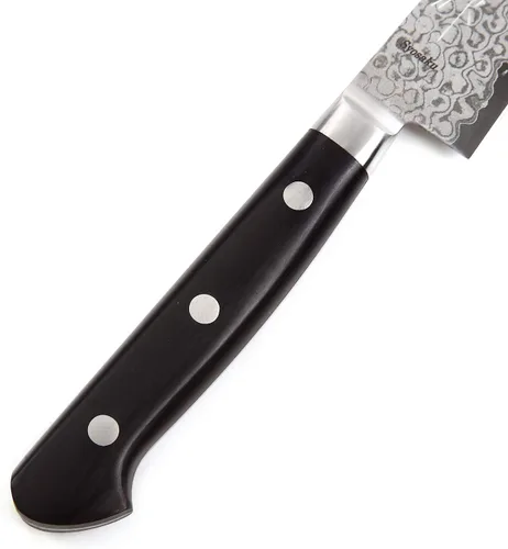 Vista 4 de Cuchillo japonés sombreado Damasco VG-10 16 capas mango de madera de Pakkawood negro, 5.3 pulgadas (5.315 in)