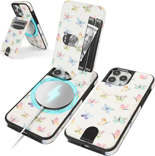 Vista 34 de SkyEagle Funda compatible con Magsafe para iPhone 13 Pro Max con soporte para tarjetas, función atril, bloqueo RFID, ranuras para tarjetas de Verde