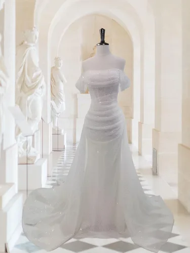 Vista 5 de Cadoly Vestidos de fiesta de sirena con lentejuelas para mujer, vestidos brillantes con hombros descubiertos y vestidos de noche para boda