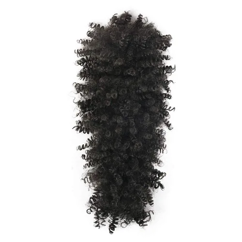 Vista 4 de Aisaide Cola de caballo afro Mohawk alta con flequillo sin cordón, extensión de cola de caballo corta rizada sin cordón, clip sintético en moño