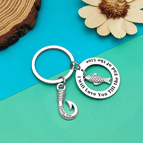 Vista 4 de Llavero de pescador para parejas, regalo para marido, novio, para aniversario, joyería divertida para parejas, regalos de San Valentín, regalos