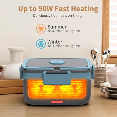 Vista 3 de Geveniss Fiambrera eléctrica para hombres, mujeres y adultos, calentamiento rápido de 80 W, lonchera térmica con recipientes dobles SS de 1.5 L