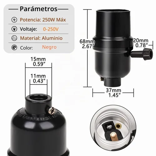 Vista 5 de Venforze Reemplazo de enchufe de lámpara de 3 vías, base E26 con certificación UL, perilla giratoria para ajustes de luz baja-media-alta, piezas