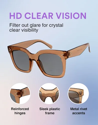 Vista 19 de zeroUV - Gafas de sol cuadradas retro de moda de gran tamaño para mujer estilo vintage 1.969 pulgadas