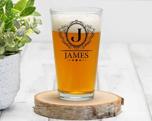 Vista 3 de PREZZY Vaso de cerveza personalizado con letra J inicial, divertido monograma, regalos para hombres, vaso de cerveza con nombre personalizado, 16