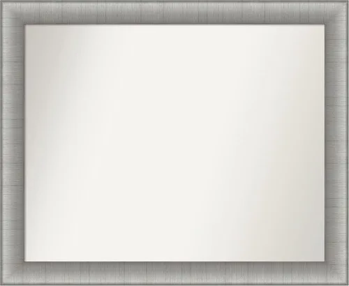 Vista 242 de Amanti Art Espejo de baño plateado para sobre el fregadero, 28 x 37 pulgadas, elegante espejo rectangular de peltre cepillado, marco de madera