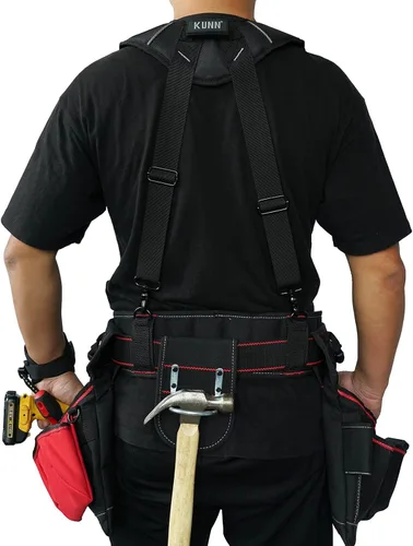 Vista 7 de KUNN Tirantes de Cinturón de Herramientas para Hombres con Pulsera Magnética, Tirantes de Trabajo Resistentes para Construcción Electricistas Negro