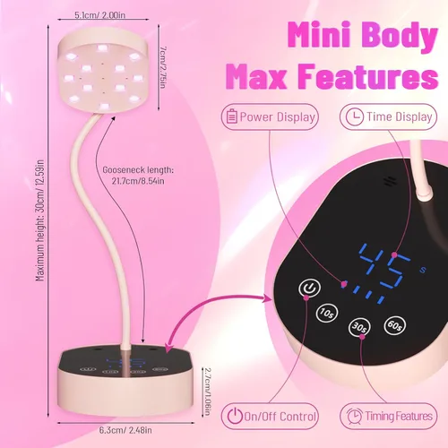 Vista 4 de Lámpara de curación flash, 36 W, mini gel inalámbrico x lámpara de uñas de curación, sensor automático, cuello de cisne, portátil, USB, secado