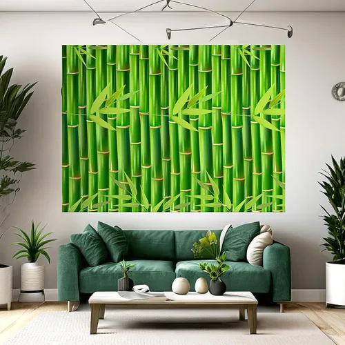 Vista 4 de Peryiter Telón de fondo de bambú para decoración de fiesta de cumpleaños de bebé, 8 x 6 pies, tela de poliéster duradera, verde, amarillo