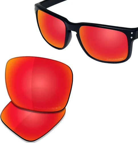 Vista 2 de SAUCER Lentes de repuesto prémium para gafas de sol Oakley Holbrook OO9102 de alta definición color rojo fuego polarizado