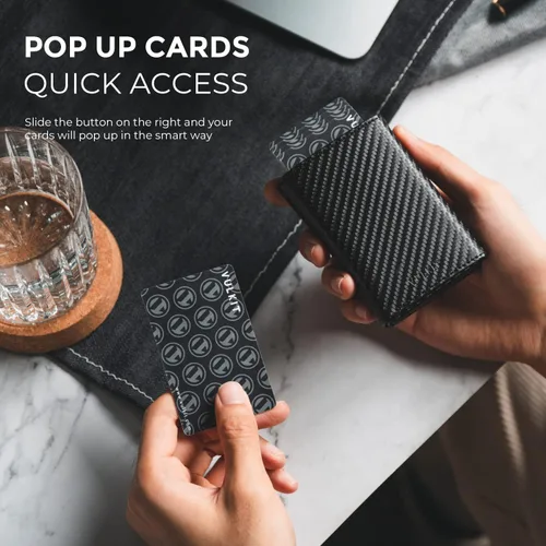 Vista 9 de VULKIT Cartera con tarjetero para hombre, con cierre magnético, bloqueo RFID, billetera de cuero triple, marino, Moderno