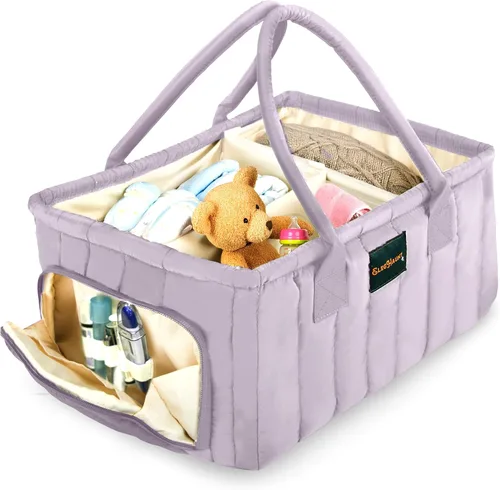 Vista 12 de Organizador de pañales grande con asa neutral para niño y niña, cesta de bebé para guardería, automóvil, cambiador, almacenamiento portátil