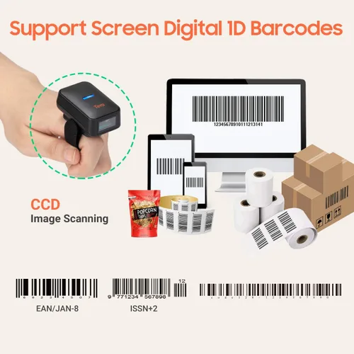 Vista 2 de Tera Escáner de código de barras inalámbrico 1D compatible con Bluetooth, lector de código de barras digital impreso mini portátil para Windows, Mac