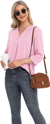 Vista 4 de VIISHOW Blusas casuales de gasa para mujer, manga 34, cuello en V, blusa holgada