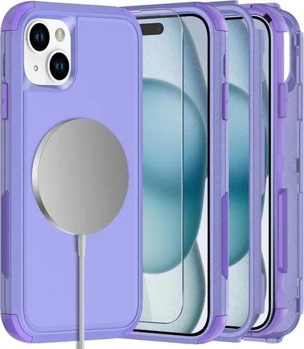 Vista 18 de Diverbox Funda para iPhone 15 [a prueba de golpes] [a prueba de caídas] [protector de pantalla de vidrio templado], funda de protección resistente