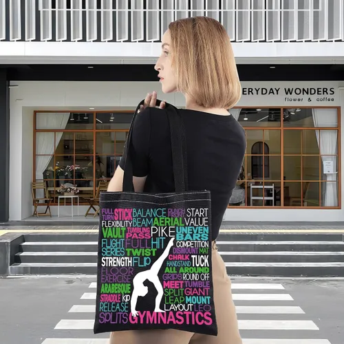Vista 2 de LEVLO Bolsa de lona para gimnasia, regalo inspirado en gimnastas, bolsa de hombro para el equipo de gimnasia para amantes de la gimnasia, Gimnasia