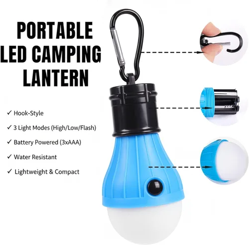 Vista 7 de Juego de 4 faroles LED para campamento, luces portátiles para tienda de campaña con ganchos de clip y 3 modos (alto/bajo/estroboscópico), lámpara