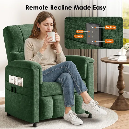 Vista 3 de Pipishell Silla reclinable eléctrica para adultos, reclinable eléctrico con control remoto, reclinable/reposapiés ajustable, tela de felpilla, cojín