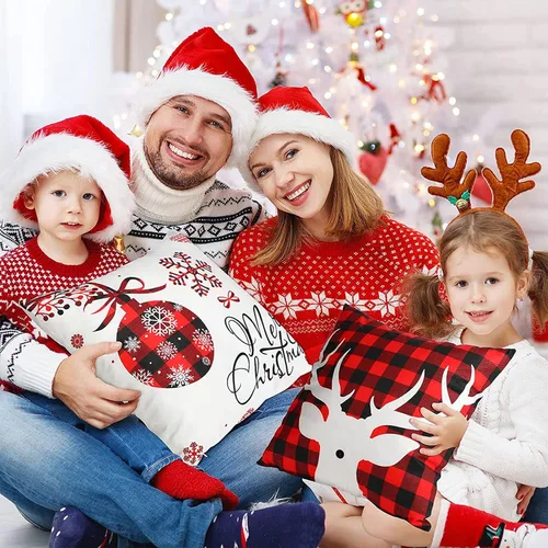 Vista 7 de Tatuo 6 fundas de almohada navideñas de 18 x 18 pulgadas, fundas de almohada a cuadros de búfalo, fundas de almohada navideñas, fundas de almohada