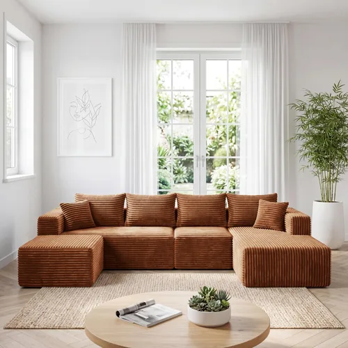 Vista 27 de Sofá modular deshuesado de 118 pulgadas con diván y otomano de pana de gran tamaño en forma de U, sofá de nube para asiento profundo para sala