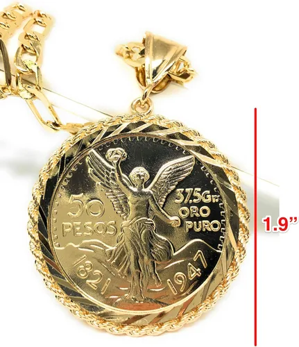 Vista 2 de Fran & Co. Cadena Colgante Moneda Mexicana Centenario Mexicano Moneda 50 Pesos Chapado en Oro 26", Metal
