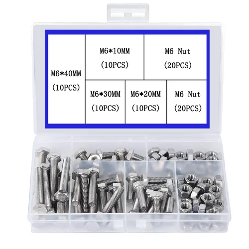 Vista 13 de Juego de pernos y tuercas con exterior hexagonal, mecánicos de acero inoxidable 304, maquinaria industrial, Tornillos hexagonales