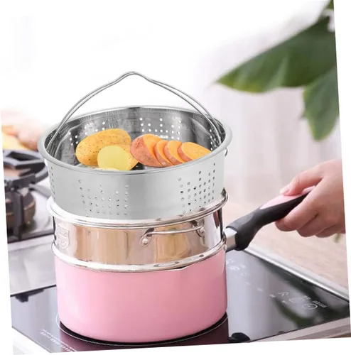 Vista 4 de BESTOYARD Vaporizador portátil para bolas de masa hervida, cesta de vapor, bandeja de vapor, inserto de mariscos, vaporizador tamal, olla de vapor