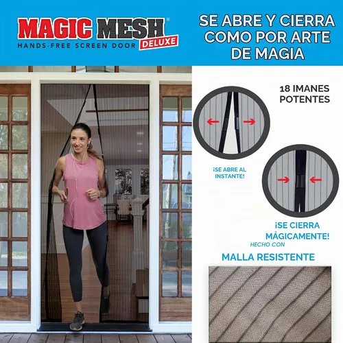 Vista 2 de Magic Mesh Deluxe, Negro Puerta mosquitera magnética, resistente, cierre magnético, red para puerta, pantalla para patio, pantalla para puerta