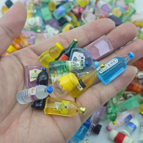 Vista 3 de Botellas en miniatura de bebida de comida para jugar al juego de cocina (10 botellas + 10 comidas (aleatorias))