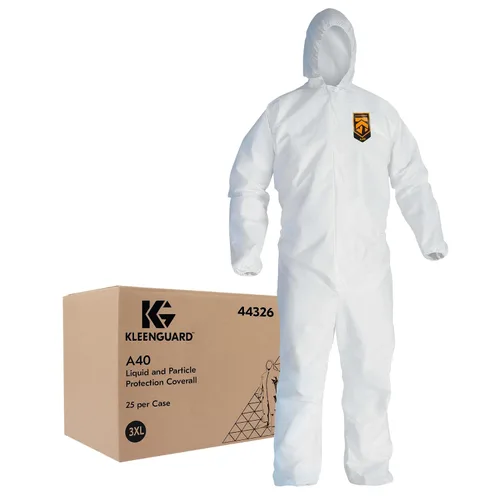 Vista 13 de Kleenguard Overol A40 de protección contra líquidos y partículas con capucha (44322), cremallera frontal, muñecas y tobillos elásticos (EWA)