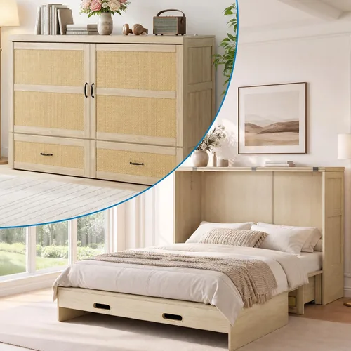 Vista 11 de Mjkone Murphy - Cama de gabinete con colchón de tres pliegues, Queen, nogal negro