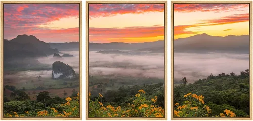 Vista 22 de SIGNWIN Lienzo enmarcado para pared, juego de arte nublado de tormenta, cielo, bosque otoñal, árboles, rústico, naturaleza, fotografía, realismo