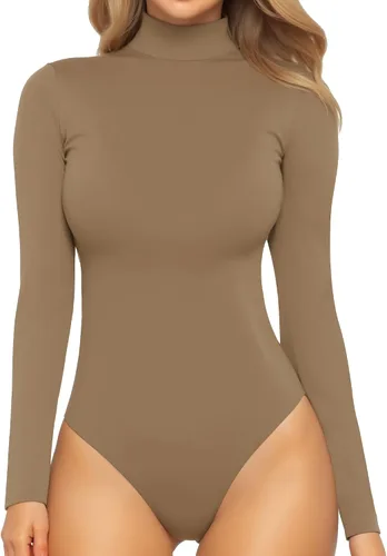 Vista 174 de MANGOPOP - Enterizo para mujer, manga larga, cuello de tortuga, cuello alto falso, estilo top