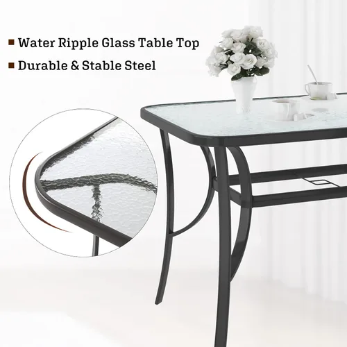 Vista 7 de soges Mesa de café bistró de 47 pulgadas para patio al aire libre, mesa de comedor rectangular con marco de acero templado con agujero