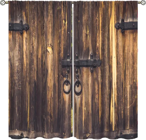 Vista 8 de Cortinas rústicas para dormitorio, puerta de granero antigua, tablero de madera, cortinas para sala de estar, madera rural dura, estilo rural