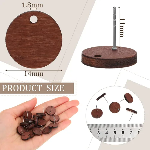 Vista 2 de Bonuci 100 pares de aretes de madera, aretes planos, aretes de bricolaje con parte trasera de goma de bala, suministros de fabricación de aretes
