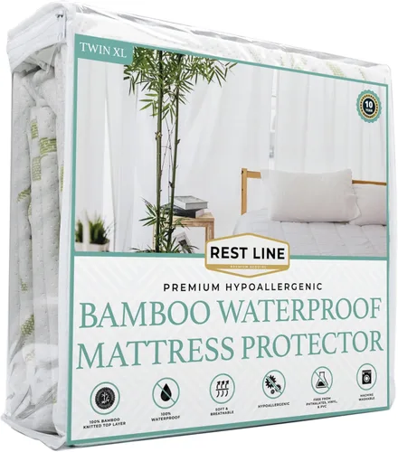 Vista 10 de Protector de colchón impermeable de bambú de alta calidad de tamaño individual de 39 x 75 pulgadas, 100% viscosa de bambú, hipoalergénico, funda
