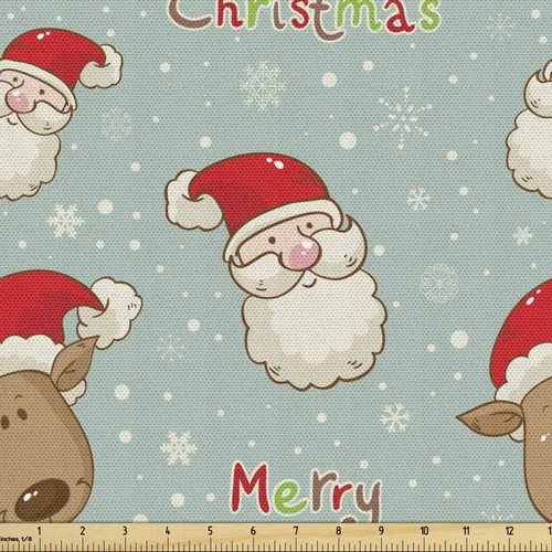 Vista 66 de Ambesonne Tela Navideña por Yarda, Tema Navideño Colorido Vivo Piñas de Pino Ramas Hombre de Jengibre Imagen de Bayas Estampada, Tela de Punto