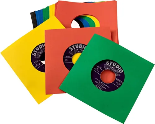 Vista 5 de Fundas para discos de vinilo de 45 rpm – 7 pulgadas, protección sin ácidos, cubiertas de papel multicolor para discos individuales de 7 pulgadas
