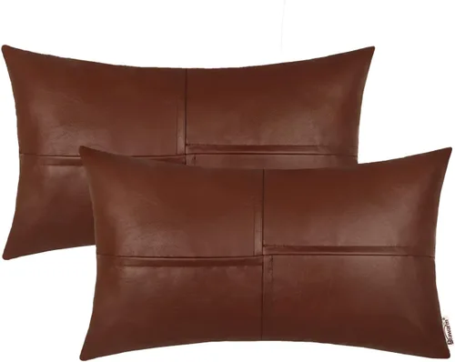 Vista 25 de BRAWARM Fundas de almohada de cuero sintético de 16 x 16 pulgadas, paquete de 2 fundas de almohada de cuero rojo profundo, fundas de almohada
