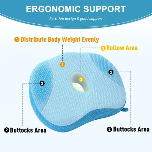 Vista 4 de Idle Hippo Asiento elevador para bañera de hidromasaje, almohada de malla de aire 4D con potentes 6 ventosas antideslizantes, cojín ergonómico Azul