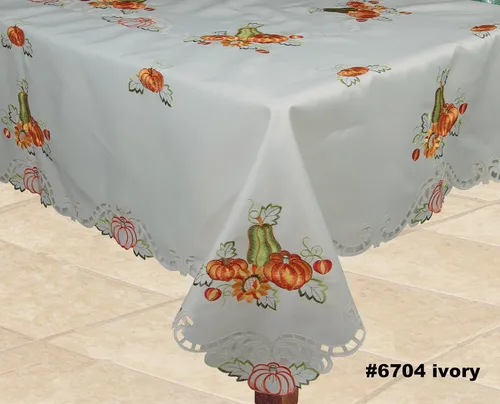 Vista 2 de Creative Linens Mantel bordado de otoño y cosecha de Acción de Gracias, diseño de calabaza, girasol, 70 x 140 pulgadas, rectangular con 12