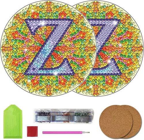 Vista 28 de Bysincy Juego de 2 posavasos de pintura de diamantes de 26 letras A-Z, 5D, arte de diamante, mosaico, alfabeto, kit por número para adultos y niños