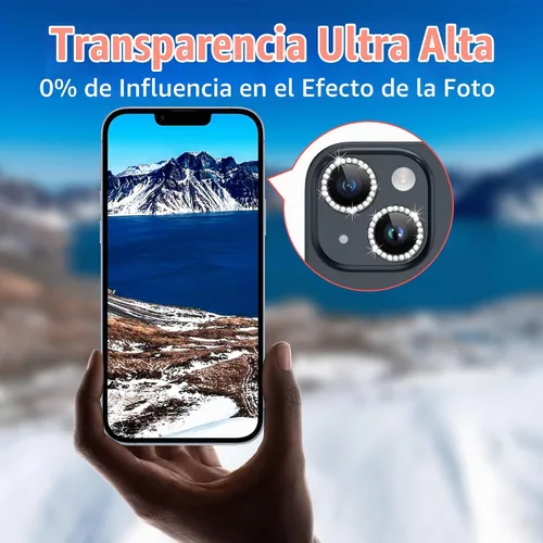 Vista 6 de AGVEE 3+3 Protector de Lente de Cámara para iPhone 14 6.1" / 14 Plus 6.7", Diamante Brillante y Anillo de Metal con Purpurina Brillante Vidrio negro