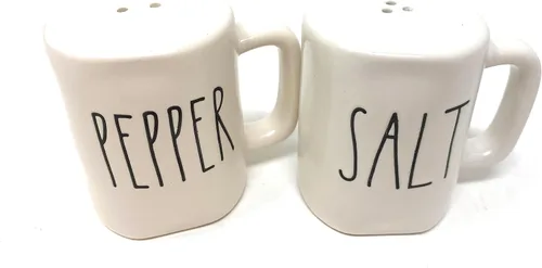 Vista 2 de Rae Dunn SALT PEPPER - Juego de coctelera de cerámica blanca con inscripciones LL negro