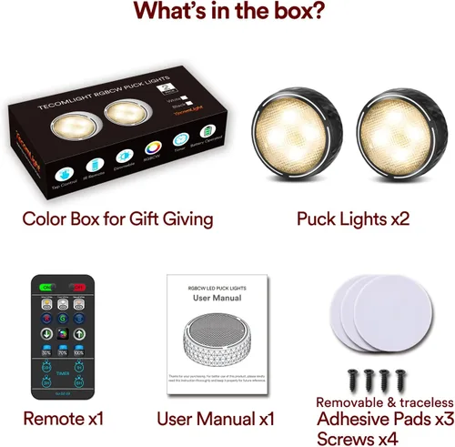 Vista 6 de Luces LED de disco con control remoto, luces inalámbricas de armario que funcionan con pilas, luces debajo del gabinete, luces de empuje, luces que